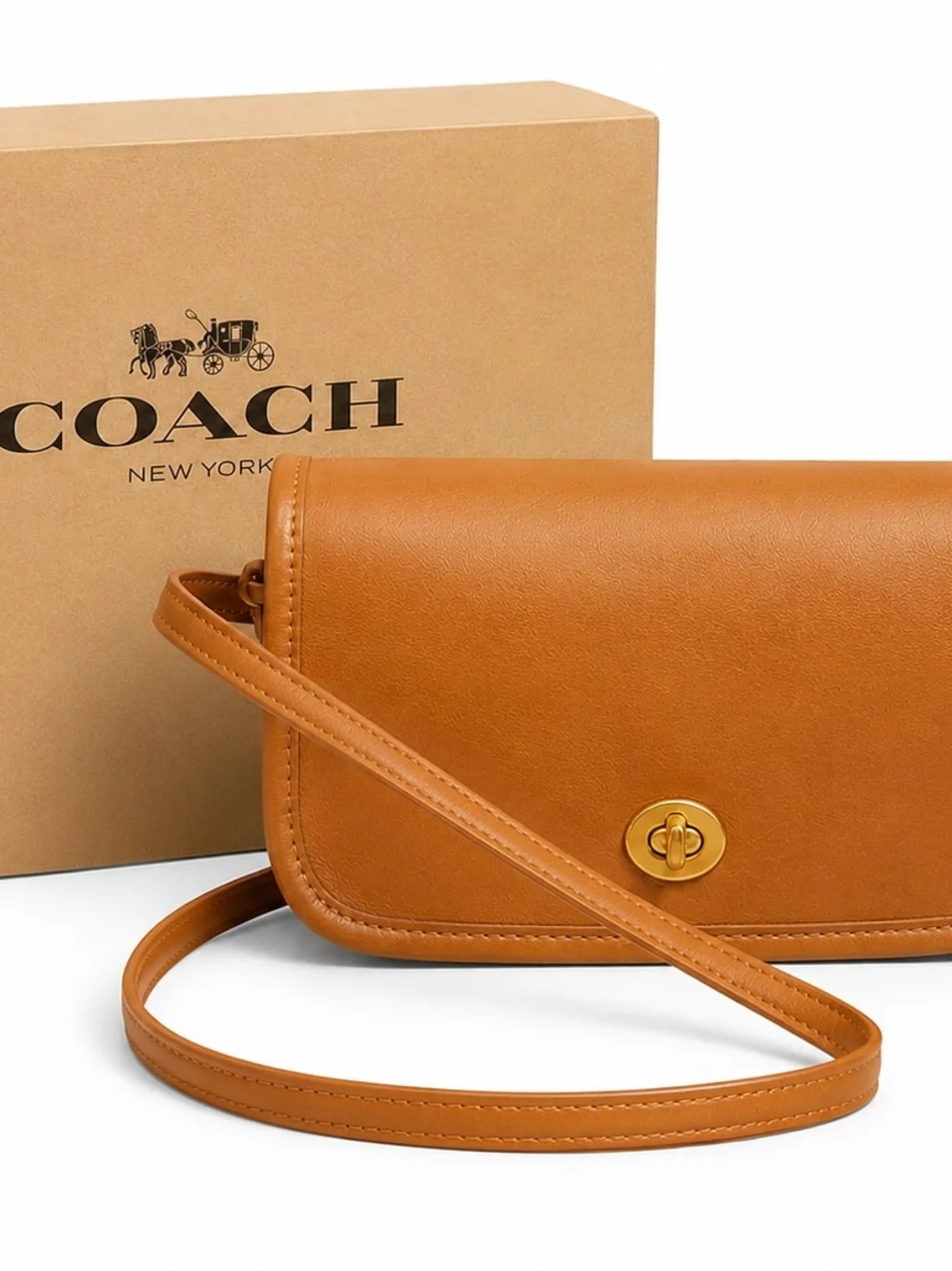 Vintage Early Coach Dinky Glove Tanned Leather Crossbody Bag in British Tan